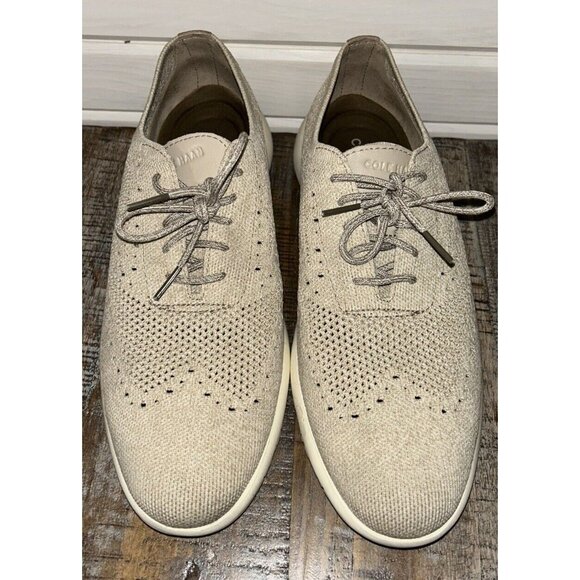 Cole Haan Sz 9.5 M Grand Troy Knit Khaki Lace Up Oxford Sneakers Dress Shoes Men